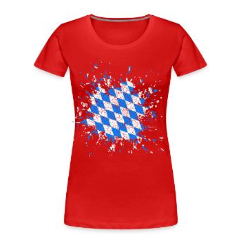 Bayerische Flagge Splatter Bayern Bavaria - Frauen Premium Bio T-Shirt - Rot - Vorne - Mia (176cm)
