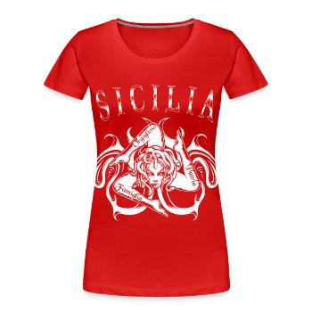 Sicilia Trinacria italien Heimat Familie Geschenk - Frauen Premium Bio T-Shirt - Rot - Vorne - Mia (176cm)