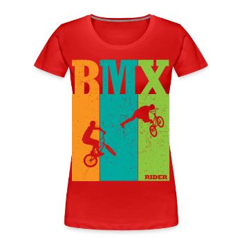 BMX Farbblock Rider Silhouetten - Frauen Premium Bio T-Shirt - Rot - Vorne - Mia (176cm)