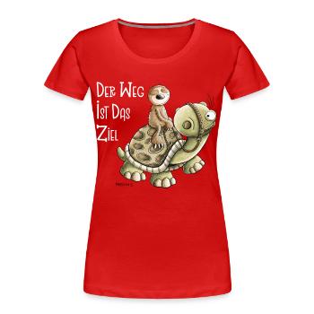 Der Weg ist das Ziel Faultier Mit Schildkröte - Frauen Premium Bio T-Shirt - Rot - Vorne - Mia (176cm)