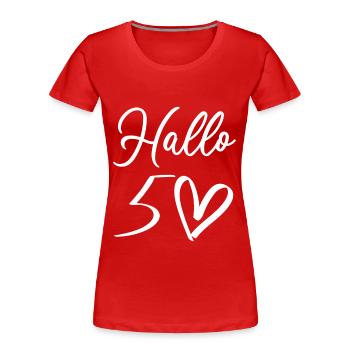 Accueil chaleureux avec design manuscrit - T-shirt bio Premium Femme - rouge - Devant - Mia (176cm)