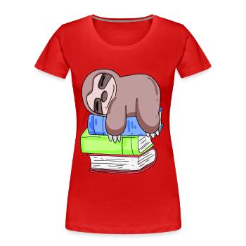 Sloth Book Books Reading - Women's Premium Organic T-Shirt - red - Front - Mia (176cm)