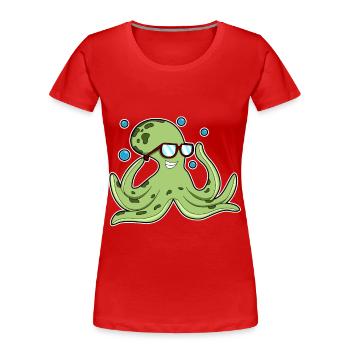 Krake Brille - Frauen Premium Bio T-Shirt - Rot - Vorne - Mia (176cm)