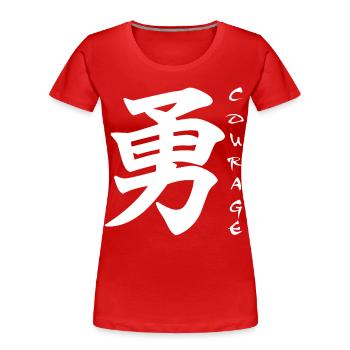 Das Wort Mut auf Japanisch (weiß) - Frauen Premium Bio T-Shirt - Rot - Vorne - Mia (176cm)