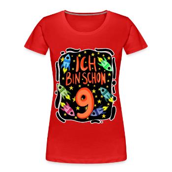 Ich bin schon 9 Geburtstag mit Raketen Weltall - Frauen Premium Bio T-Shirt - Rot - Vorne - Mia (176cm)