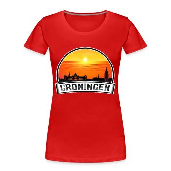 Groningen Niederlande Skyline Vintage Sonnenuntergang Trave - Frauen Premium Bio T-Shirt - Rot - Vorne - Mia (176cm)