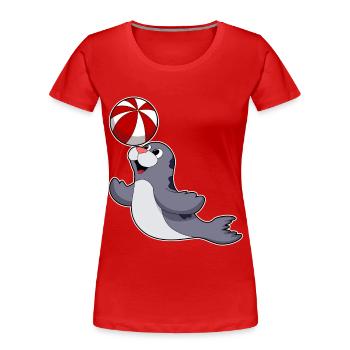Seehund Schwimmen Wasserball Sommer - Frauen Premium Bio T-Shirt - Rot - Vorne - Mia (176cm)