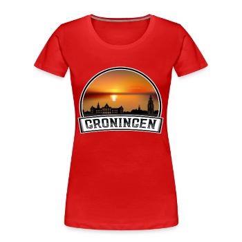 Groningen Niederlande Skyline Vintage Sonnenuntergang Trave - Frauen Premium Bio T-Shirt - Rot - Vorne - Mia (176cm)
