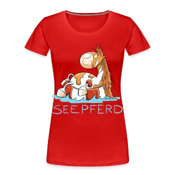 Seepferd im Urlaub I Comic Wortspiel Pferd - Frauen Premium Bio T-Shirt - Rot - Vorne - Mia (176cm)