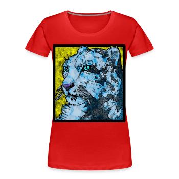 Schneeleopard nah (Bunt) - Frauen Premium Bio T-Shirt - Rot - Vorne - Mia (176cm)