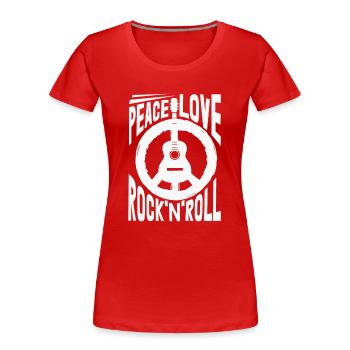 Peace Love Rock And Roll Guitare Hippie - T-shirt bio Premium Femme - rouge - Devant - Mia (176cm)