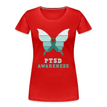 Butterfly Ptsd Awareness Teal Ribbon - Women's Premium Organic T-Shirt - red - Front - Mia (176cm)