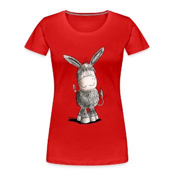 Happy Donkey I Animal Motif - Women's Premium Organic T-Shirt - red - Front - Mia (176cm)