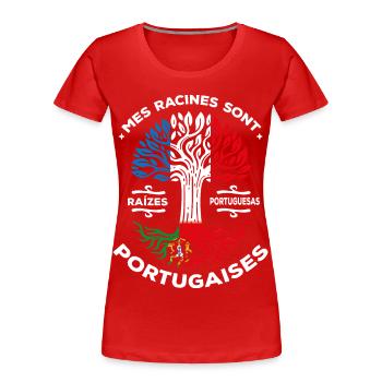 My roots are Portuguese Tree France Portugal - Women's Premium Organic T-Shirt - red - Front - Mia (176cm)