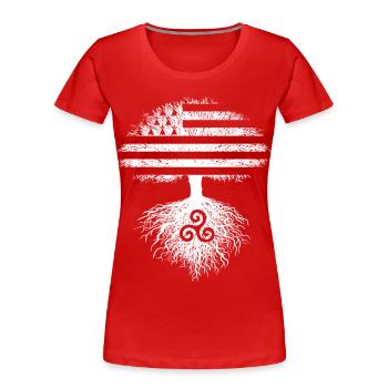 Arbre Drapeau Bretagne Gwenn ha Du Triskèle Breton - T-shirt bio Premium Femme - rouge - Devant - Mia (176cm)
