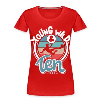 Fußball 10 Jahre Kinder Kindergeburtstag - Frauen Premium Bio T-Shirt - Rot - Vorne - Mia (176cm)