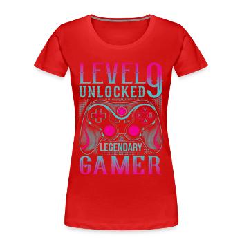 9. Geburtstag Level 9 Gamer Gaming Zocken - Frauen Premium Bio T-Shirt - Rot - Vorne - Mia (176cm)