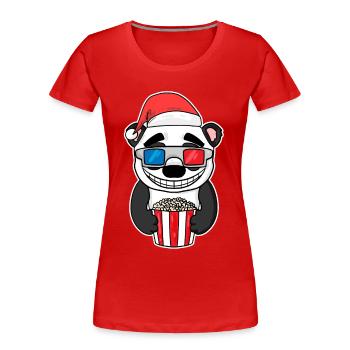 Weihnachten Panda Bär Popcorn Kino - Frauen Premium Bio T-Shirt - Rot - Vorne - Mia (176cm)