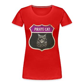 Motif écusson pirate de chat - T-shirt bio Premium Femme - rouge - Devant - Mia (176cm)