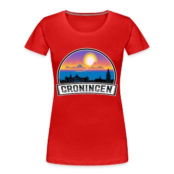 Groningen Niederlande Skyline Vintage Sunset Trave - Frauen Premium Bio T-Shirt - Rot - Vorne - Mia (176cm)