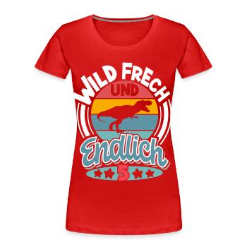 5 Jahre 5. Geburtstag Dino Dinosaurier - Frauen Premium Bio T-Shirt - Rot - Vorne - Mia (176cm)