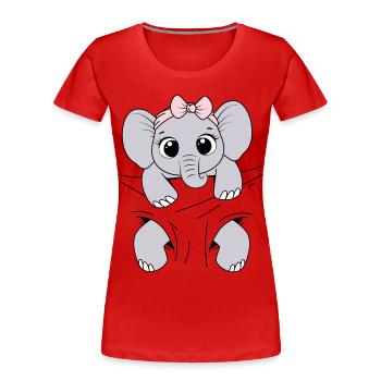 Bébé Éléphant Porter Animal Drôle Bébé Éléphant - T-shirt bio Premium Femme - rouge - Devant - Mia (176cm)