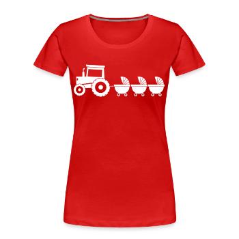 Tracteur avec chariot bébé - triplés - T-shirt bio Premium Femme - rouge - Devant - Mia (176cm)