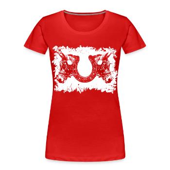 Sports équestres - Fers à cheval - T-shirt bio Premium Femme - rouge - Devant - Mia (176cm)