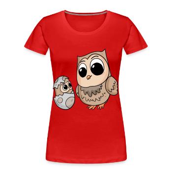 Hibou avec bébé hibou - T-shirt bio Premium Femme - rouge - Devant - Mia (176cm)