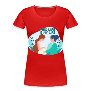 Sage-femme Obstétricienne enceinte - T-shirt bio Premium Femme - rouge - Devant - Mia (176cm)
