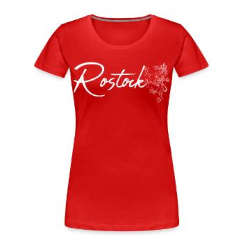 Rostock Schriftzug mit Greif - Frauen Premium Bio T-Shirt - Rot - Vorne - Mia (176cm)