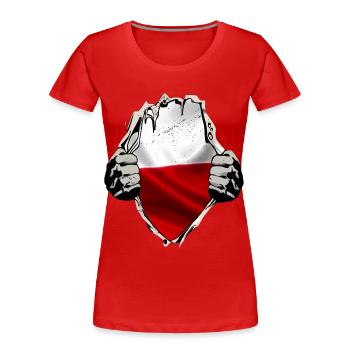 Polen - Polnische Flagge unterm Shirt - Frauen Premium Bio T-Shirt - Rot - Vorne - Mia (176cm)