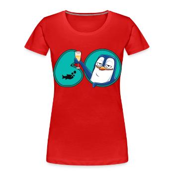 60 Years Anniversary Penguin - Women's Premium Organic T-Shirt - red - Front - Mia (176cm)