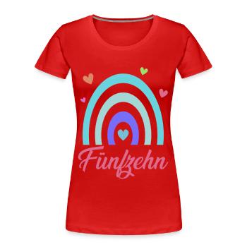 15. Geburtstag Regenbogen - Frauen Premium Bio T-Shirt - Rot - Vorne - Mia (176cm)