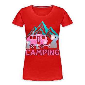 Camping Berge - Familie Wohnwagen - Frauen Premium Bio T-Shirt - Rot - Vorne - Mia (176cm)