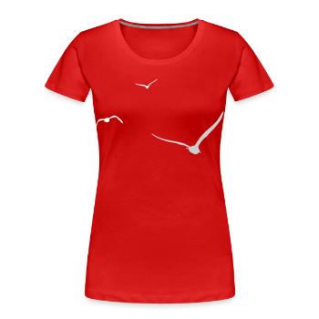 Trois mouettes | Mouette | Couleurs réglables - T-shirt bio Premium Femme - rouge - Devant - Mia (176cm)