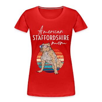 American Staffordshire Mom Vintage - Frauen Premium Bio T-Shirt - Rot - Vorne - Mia (176cm)