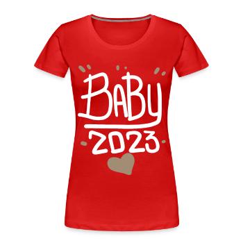 Schwangerschaft Schwanger Baby 2023 - Frauen Premium Bio T-Shirt - Rot - Vorne - Mia (176cm)