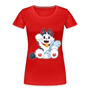 Katze Fisch - Frauen Premium Bio T-Shirt - Rot - Vorne - Mia (176cm)