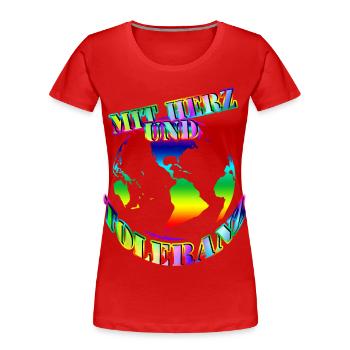avec cœur et tolérance Monde - T-shirt bio Premium Femme - rouge - Devant - Mia (176cm)