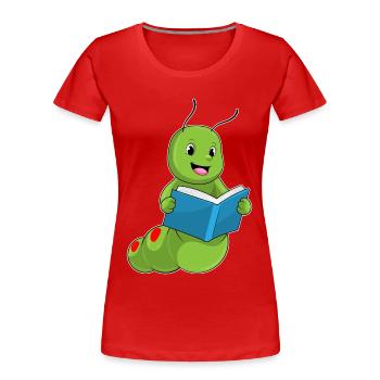 Livre de nerds chenilles - T-shirt bio Premium Femme - rouge - Devant - Mia (176cm)