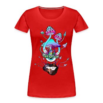 Zauberpilze mit sexy Lippen Pilz Gesicht - Frauen Premium Bio T-Shirt - Rot - Vorne - Mia (176cm)