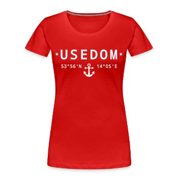 Usedom Koordinaten - Frauen Premium Bio T-Shirt - Rot - Vorne - Mia (176cm)