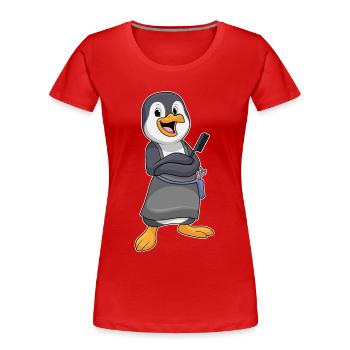 Peigne de coiffeur Pingouin - T-shirt bio Premium Femme - rouge - Devant - Mia (176cm)