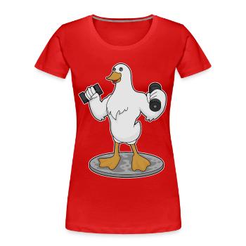 Dumbbells Bodybuilding Canard - T-shirt bio Premium Femme - rouge - Devant - Mia (176cm)