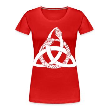 White snakes and Celtic symbol - Women's Premium Organic T-Shirt - red - Front - Mia (176cm)