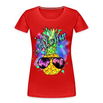 Colorful pineapple with cool sunglasses - Women's Premium Organic T-Shirt - red - Front - Mia (176cm)