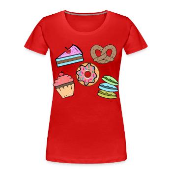 Sweets Snack Cupcake Donut Cake Baking - Women's Premium Organic T-Shirt - red - Front - Mia (176cm)