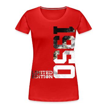 76E ANNIVERSAIRE ÉDITION LIMITÉE 1950 - T-shirt bio Premium Femme - rouge - Devant - Mia (176cm)