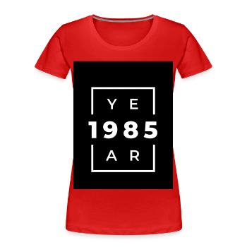 Design Année 1985 avec Cadre Minimaliste - T-shirt bio Premium Femme - rouge - Devant - Mia (176cm)